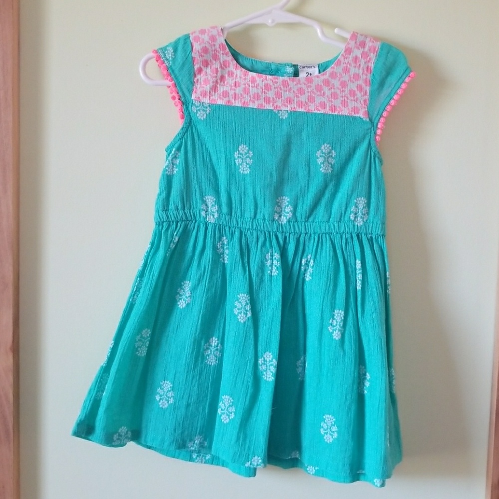 Teal and coral linen dress